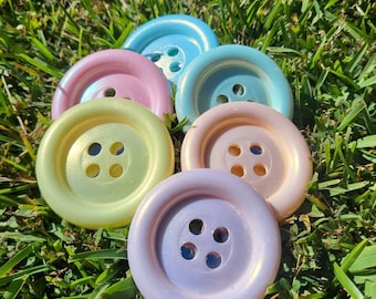 Jumbo Iridescent Button Hair Clip: Kawaii Pastel Pin (Pair)
