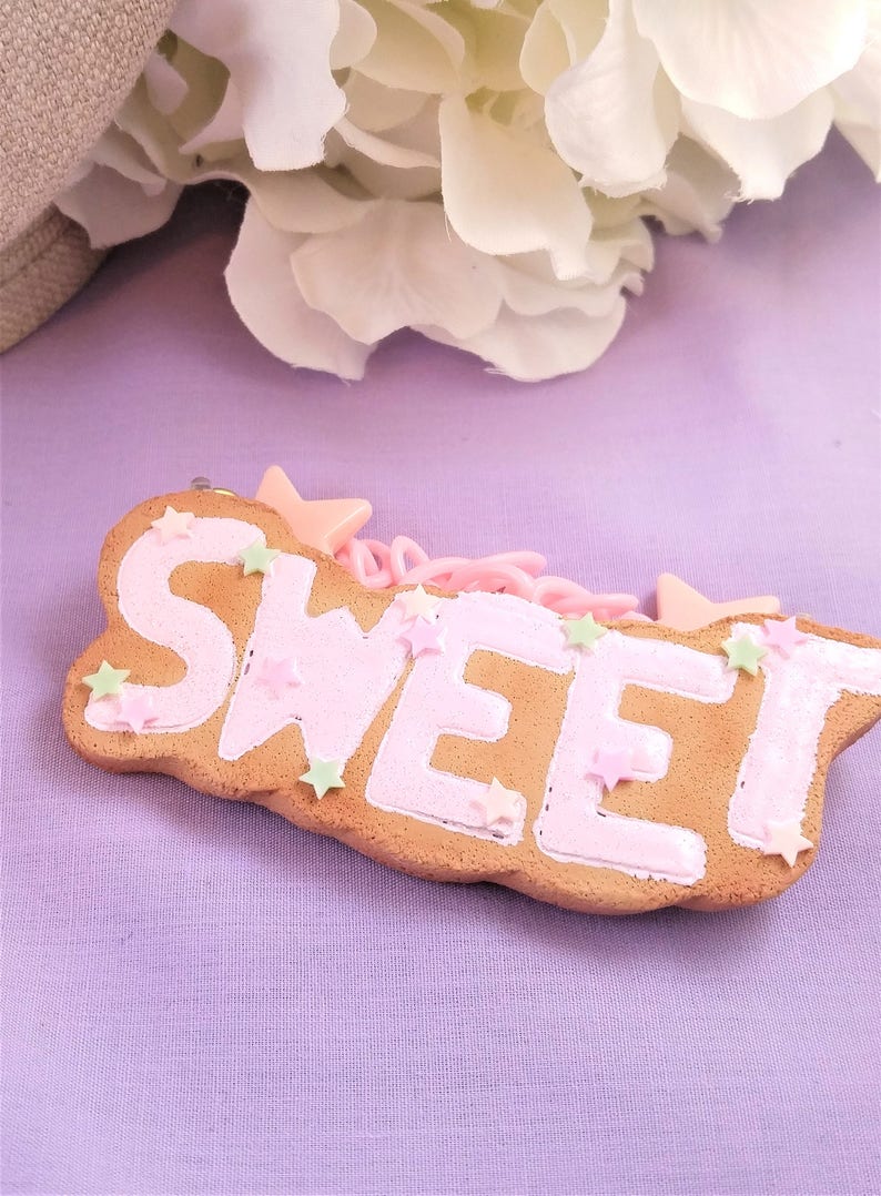 Made to order, Customizable Cookie Word Necklace Kawaii, pastel, fake food jewelry, lolita fashion, decora, fairy kei, pastel goth, name image 4