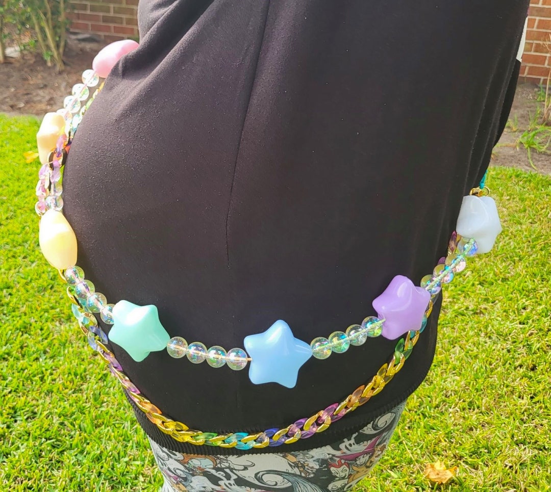 Puffy Star Hip Chain, Light up Wallet Chain, Decora, Kidcore, Clowncore