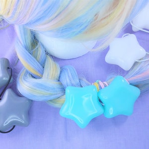 Jumbo star bobo hair ties, double star hair tie, decora, fairy kei, kidcore, clowncore, rainbow, primary colors, bright, bubble elastics