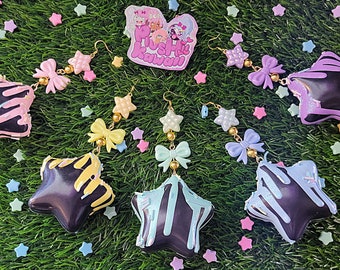 Oversized Kawaii Star Earrings: Drippy Icing, Pastel Sprinkles