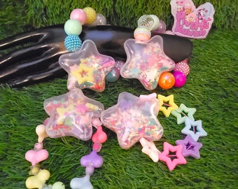 Puff star shaker bracelet- kawaii, decora, fairy kei, spank kei, pastel, lolita fashion accessory, gumball, heart or star beads, unicorncore