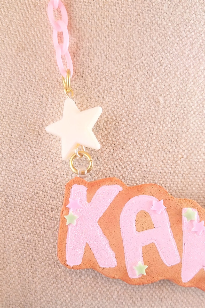 Made to order, Customizable Cookie Word Necklace Kawaii, pastel, fake food jewelry, lolita fashion, decora, fairy kei, pastel goth, name image 5