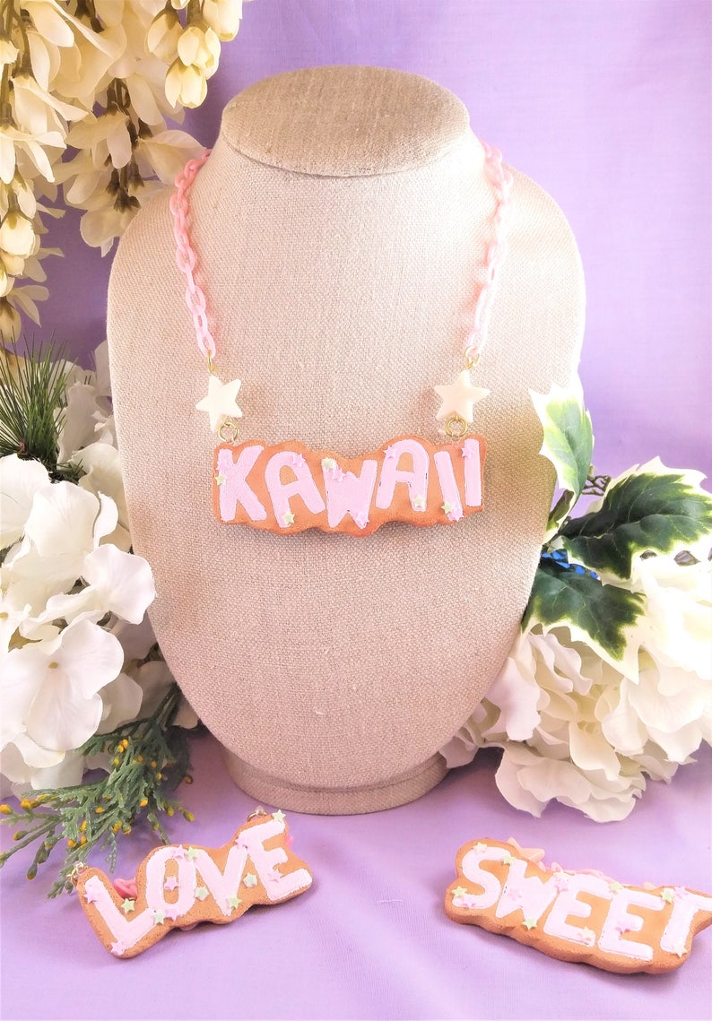 Made to order, Customizable Cookie Word Necklace Kawaii, pastel, fake food jewelry, lolita fashion, decora, fairy kei, pastel goth, name image 1