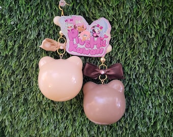 Bubble bear oversized earrings, brown bear ball dangle jumbo earrings for kawaii fashion