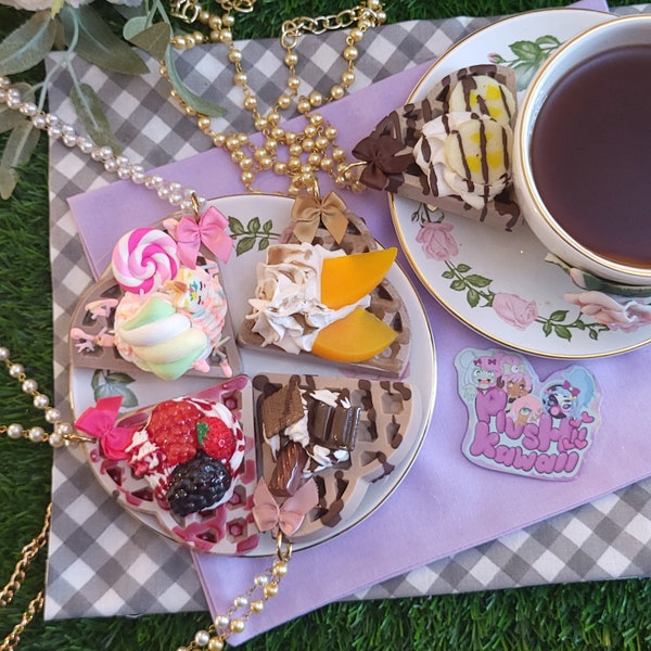 Brunch Waffle 3 way pin, hairclip, necklace- Lolita fashion, kawaii food jewelry, fake food, breakfast accessory, decora, fairy kei