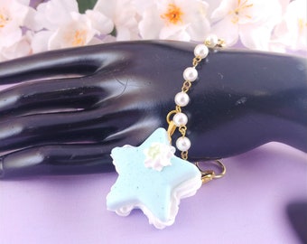 Star Macaron Bracelet- Sweet, Lolita fashion, kawaii food jewelry, pastel, fairy kei, decora, food jewelry, mint, blue, pink, purple, pink