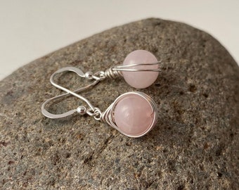 Rose quartz earrings, rose quartz jewelry, teardrop earrings, dangle drop earrings, rose quartz, gemstone earrings, pink earrings, wife gift