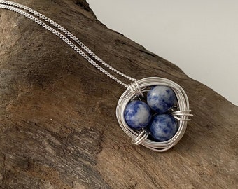 Sodalite Nest Necklace, Sodalite necklace, Silver necklace, Pendant necklace, Blue necklace, Nature jewelry, Gift for mom, Birds Nest