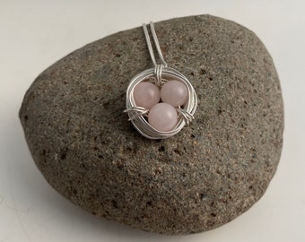 Rose Quartz Nest Necklace, rose quartz necklace, silver necklace, crystal necklace, pendant necklace, unique necklace, nature necklace