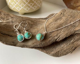 Turquoise Jewelry Set, jewelry set, sterling silver jewelry, turquoise necklace, turquoise jewelry, kingman turquoise, turquoise earrings