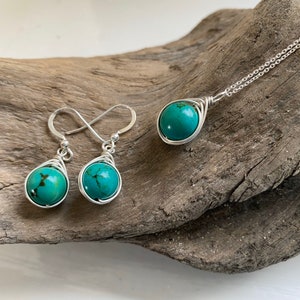 Turquoise Jewelry Set, Turquoise Jewelry, Turquoise Necklace, Turquoise Earrings, turquoise pendant, turquoise earrings sterling silver
