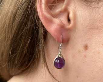 Amethyst Drop Earrings, amethyst earrings, silver earrings, purple earrings, birthstone earrings, February Birthstone, Gift for mom, Pisces