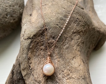 Rose Gold Pearl Necklace, Freshwater Pearl Necklace, Pearl Drop Necklace, Rose Gold Chain, 9K Rose Gold, Rose Gold Necklace, Pearl necklace