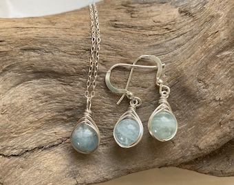 Aquamarine Necklace and Earrings Set, jewelry set, 925, aquamarine jewelry, aquamarine necklace, aquamarine earrings, March Birthstone