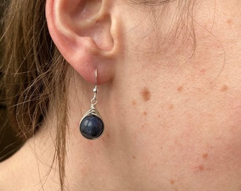 Sodalite earrings, drop earrings, birthstone jewelry, birthstone earrings, birthday gift, silver earrings, gifts for wife, sister gift