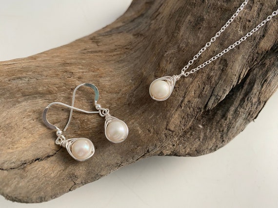 Freshwater Pearl Sterling Silver Necklace and Earrings Set Etsy