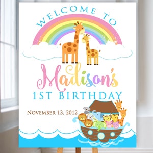 Noah&#39;s Ark Welcome Poster, Noah&#39;s Ark Rainbow Birthday Sign, Noah Welcome Printable, Noah&#39;s Ark Birthday Sign Personalized Printable
