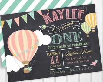 Hot Air Balloon Birthday Party Invitation -5x7 or 4x6 - Balloon Birthday Invitation