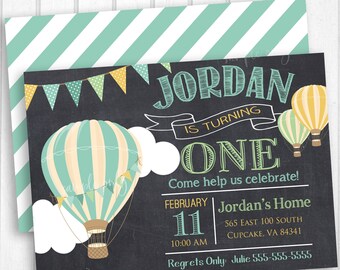 Hot Air Balloon Birthday Party Invitation -5x7 or 4x6 - Balloon Birthday Invitation