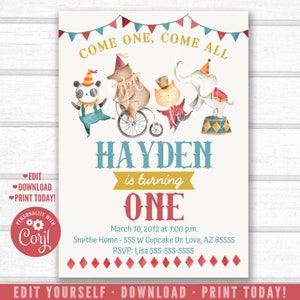 DIY Carnival Invitation, Watercolor Circus Party Invitation, Circus Birthday Invite, Vintage Circus Carnival Downloadable Digital File