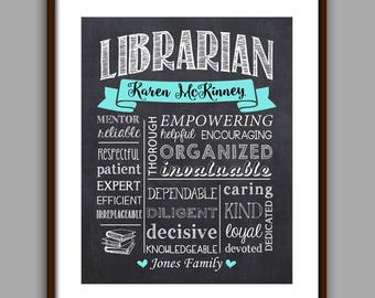 Librarian Gift, Librarian Chalkboard Style Printable, Librarian Christmas Gift,  School Librarian Thank You, Librarian Printable LR1