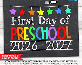 First and Last Day of Preschool, 2026-2027, Preschool Photo Prop, Rainbow First Day Preschool, 1st Day Preschool, Printable Sign, 8"x10"