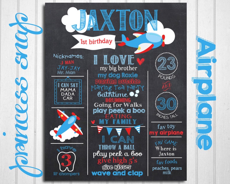 Airplane First Birthday Chalkboard Pilot Milestone Plane Etsy