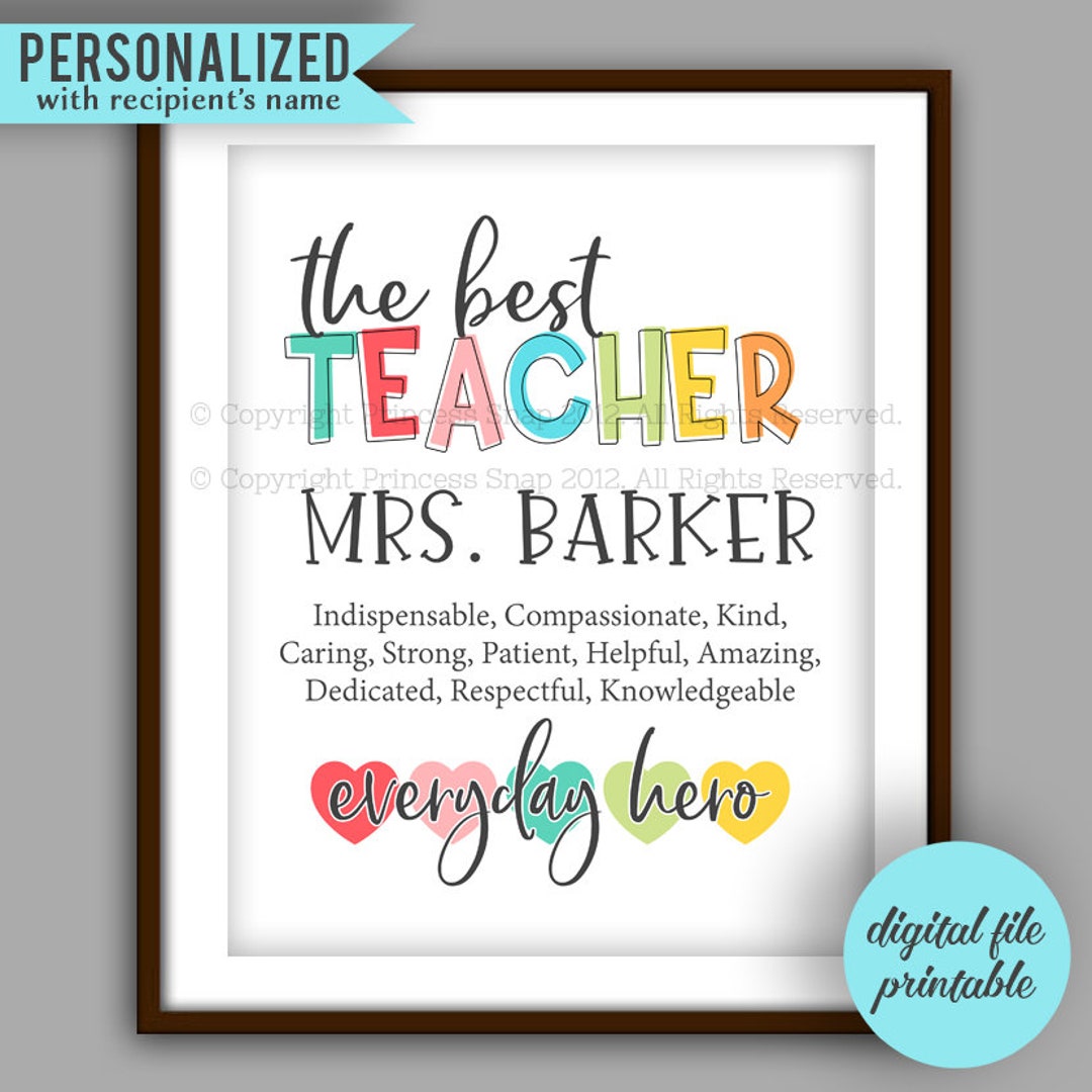 Teacher Gift Personalized Teacher Gift Printable Teacher - Etsy