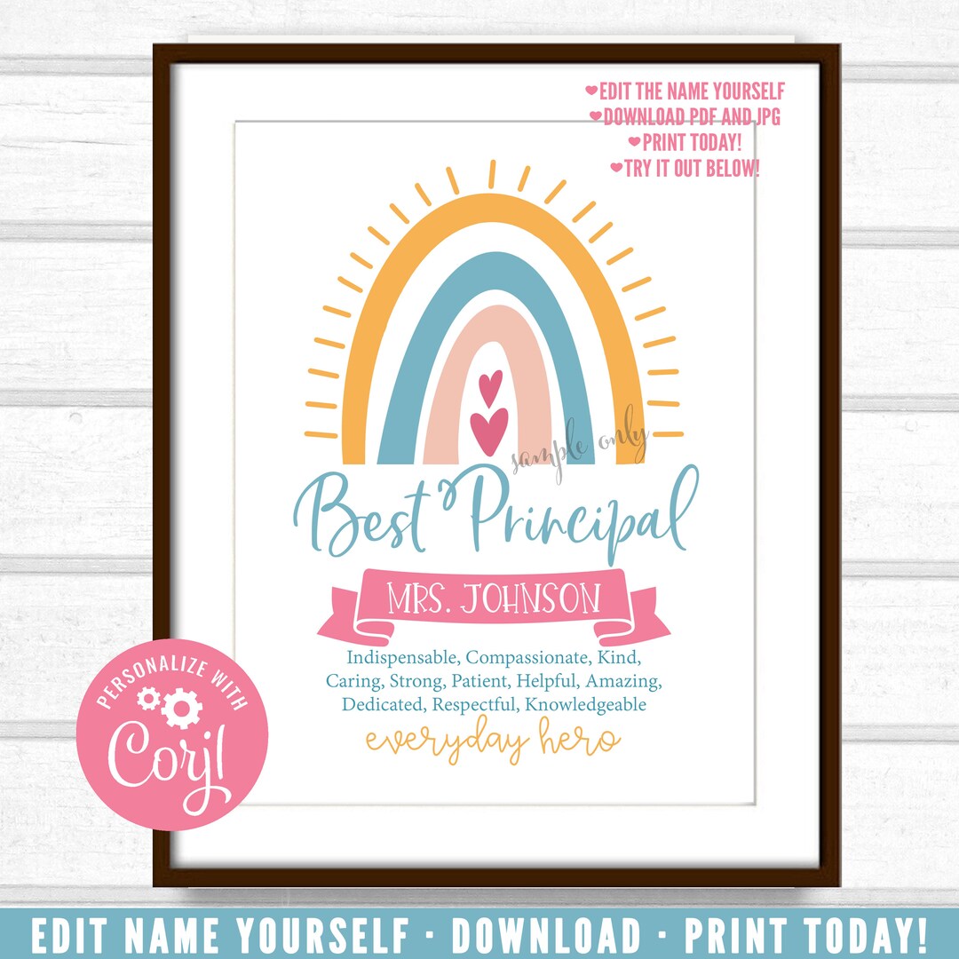 Principal Gift, Principal Rainbow Printable, Customized Principal Gift ...