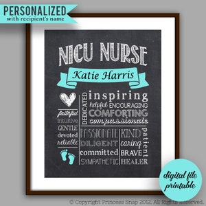 NICU Nurse Gift, Personalized Nurse Printable, Nursing Graduate Gift - Nursing Appreciation Gift - Thank you CHALKBOARD Style Printable