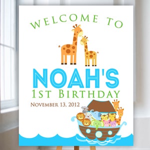 Noah&#39;s Ark Welcome Poster, Noah&#39;s Ark Rainbow Birthday Sign, Noah Welcome Printable, Noah&#39;s Ark Birthday Sign Personalized Printable
