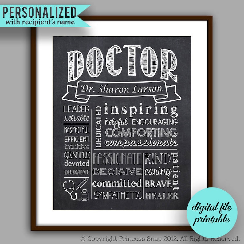 Doctor Gift Doctor Graduate Gift Doctor Appreciation Gift Thank you Doctor CHALKBOARD Style Printable image 1