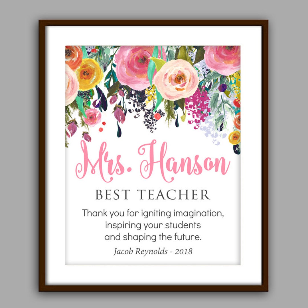 Teacher Gift Personalized Teacher Printable Floral Teacher - Etsy