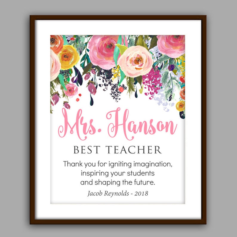 Teacher Gift Personalized Teacher Printable Floral Teacher - Etsy