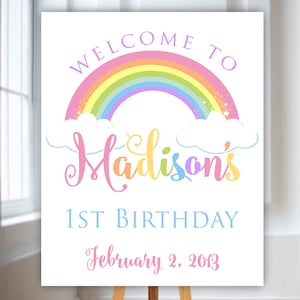 Arc en ciel pastel affiche bienvenue, licorne arc en ciel Pastel anniversaire signe, arc en ciel bienvenue imprimable, arc en ciel anniversaire signe personnalisé imprimable