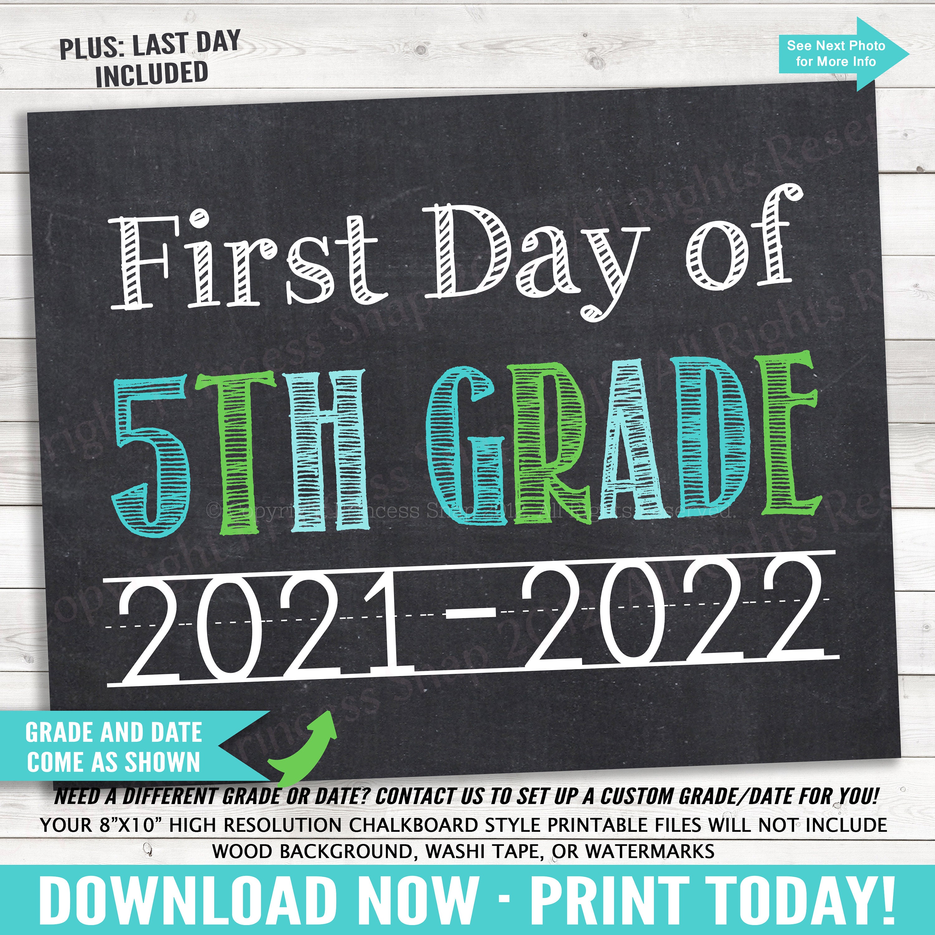 first-day-of-5th-grade-2021-2022-photo-prop-blue-and-green-etsy