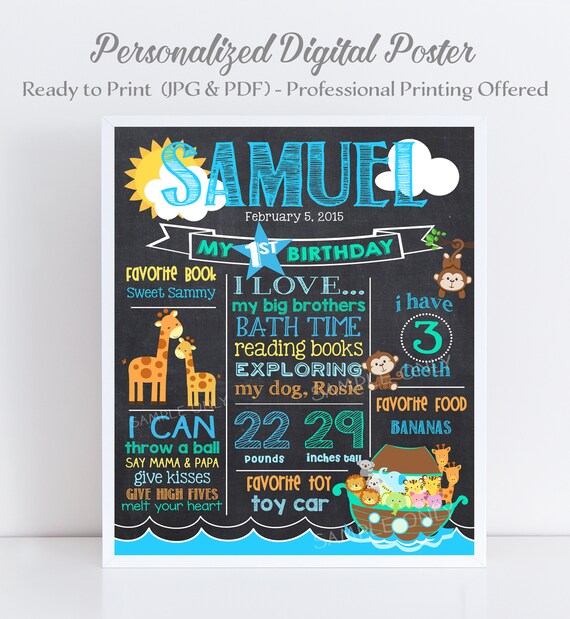 First Birthday Chalkboard Poster Sign Noah S Ark Etsy First Birthday Chalkboard Poster Sign Noah S Ark Etsy