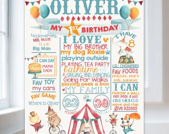 Vintage Circo Primer Cumpleaños Cartel - Signo de Cumpleaños de Carnaval - Circo Imprimible Foto Prop