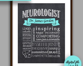 Neurologist Gift, Personalized Doctor Gift, Neurologist Graduate Gift, Doctor Appreciation Gift, Thank you Neurologist CHALKBOARD Printable