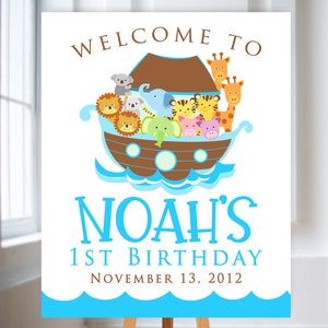 Noah&#39;s Ark Welcome Poster, Noah&#39;s Ark Rainbow Birthday Sign, Noah Welcome Printable, Noah&#39;s Ark Birthday Sign Personalized Printable