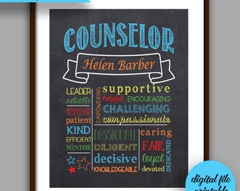 Counselor Gift, Color Counselor Chalkboard Style Printable, Counselor Christmas Gift,  Counselor Thank You, Printable, Digital File 8x10 C2