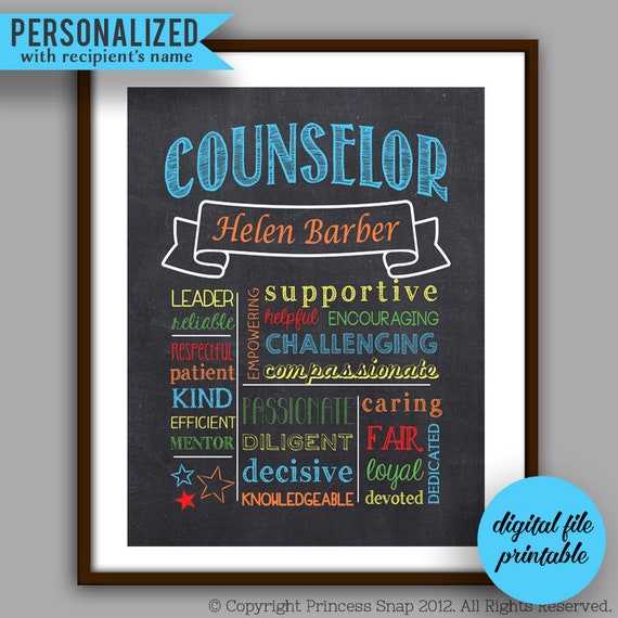Counselor Gift, Color Counselor Chalkboard Style Printable, Counselor Christmas Gift,  Counselor Thank You, Printable, Digital File 8x10 C2