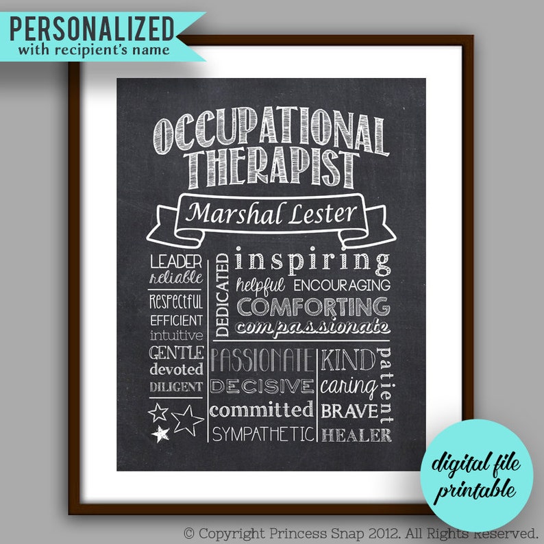 Occupational Thank You OT Printable OT3 OT Christmas Gift Occupational Therapist Gift Occupational Therapist Chalkboard Style Printable