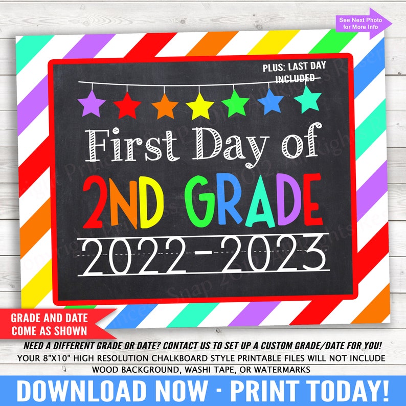 First Day Of 2nd Grade 2022 2023 School Photo Prop Rainbow Etsy Singapore