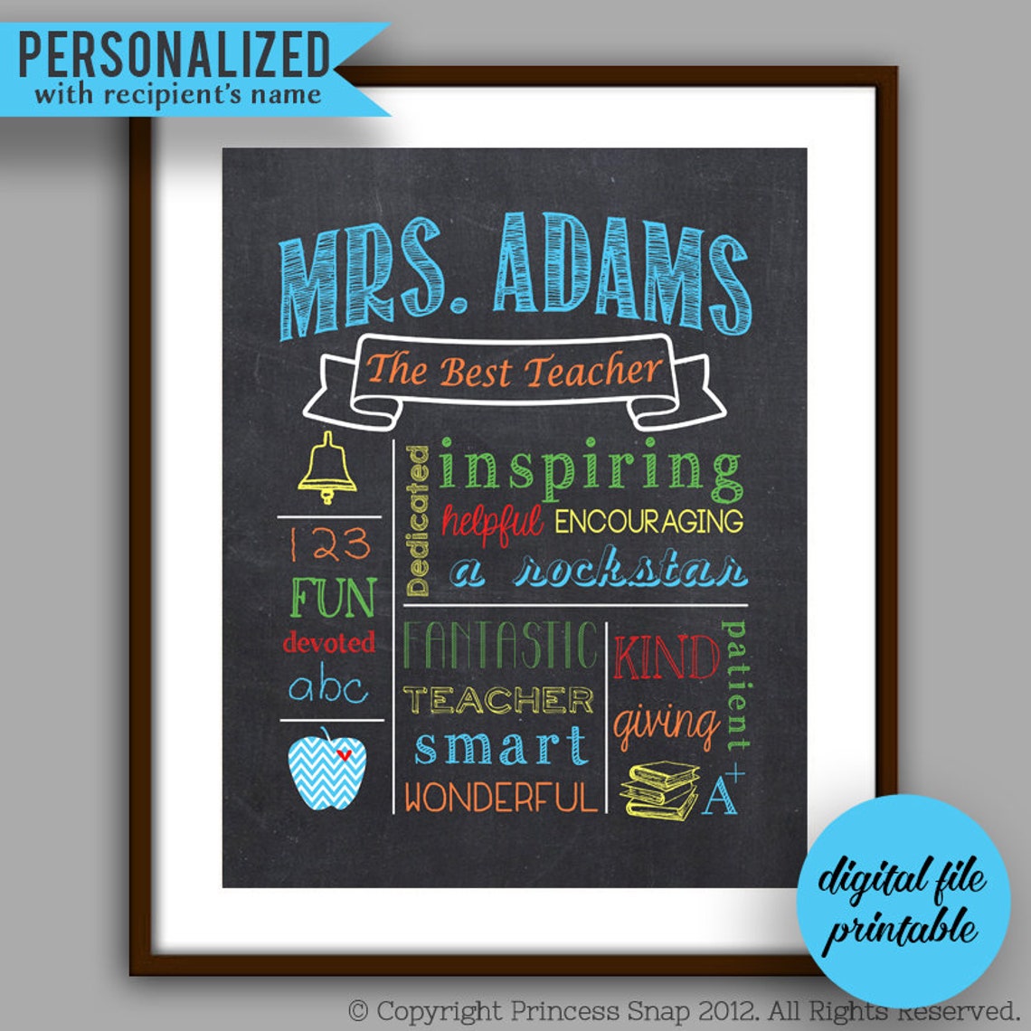 Teacher Gift Teacher Printable Personalized Teacher - Etsy