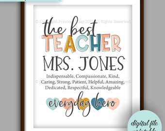 Teacher Gift, Personalized Teacher Gift Printable, Teacher Quote, Teacher Appreciation Gift, Teacher Digital File 8x10 File