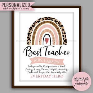 Teacher Gift, Personalized Teacher Gift Printable, Teacher Quote, Teacher Appreciation Gift, Teacher Digital File 8x10 File