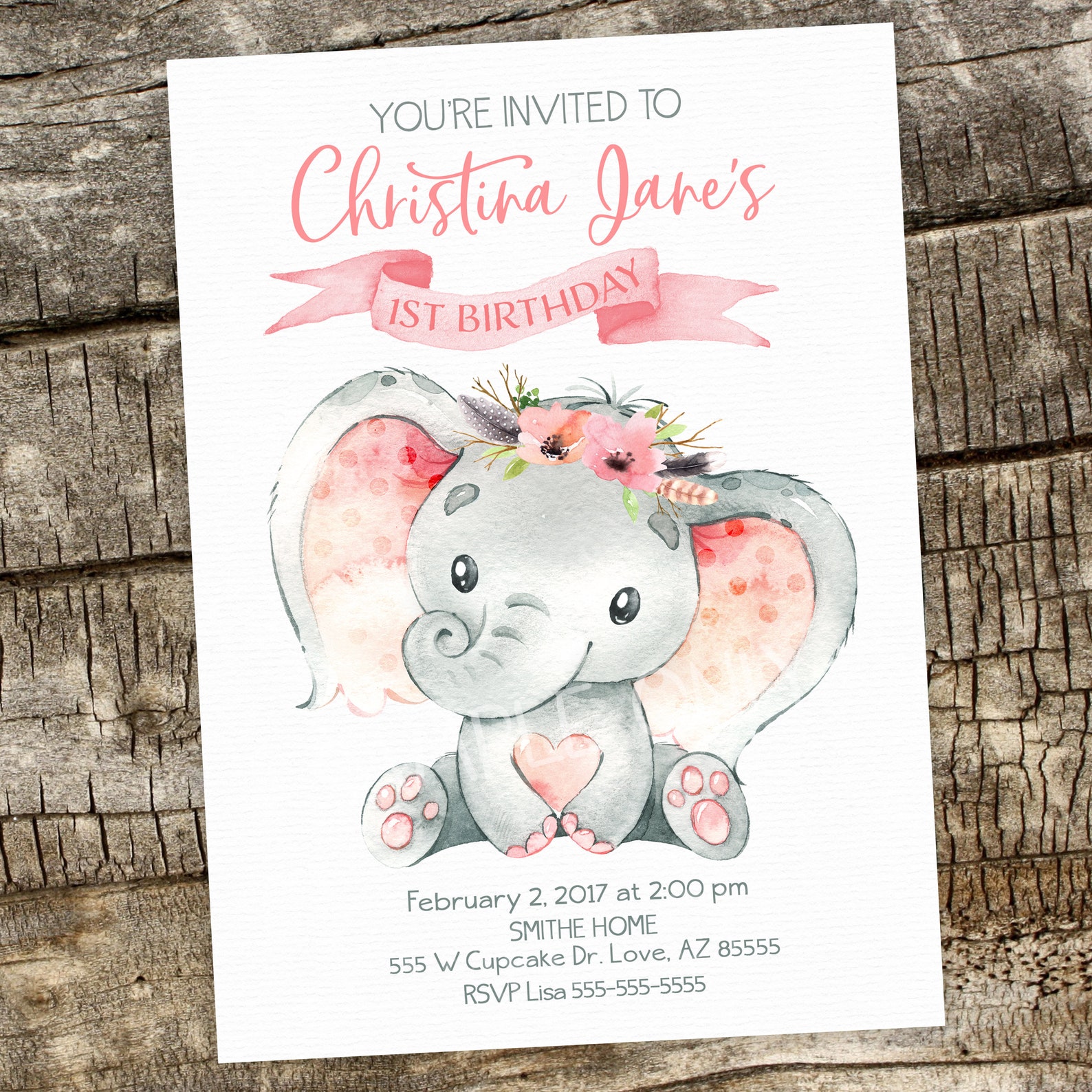 Elephant Invitation Elephant Party Invitation Elephant Etsy