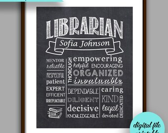 Librarian Gift, Librarian Chalkboard Style Printable, Librarian Christmas Gift,  School Librarian Thank You, Librarian Printable L1